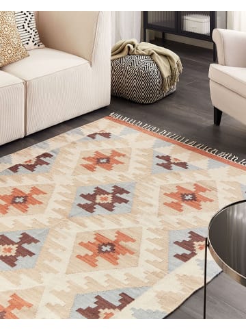 Beliani Kelim DILIJAN in Bunt/Beige/Blau - (W) 160 x (L) 230 cm