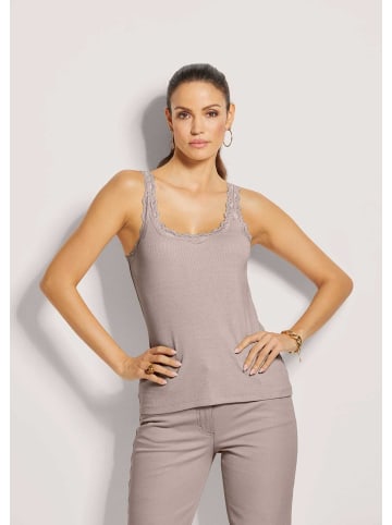 MADELEINE Ärmelloses Sommer-Top mit edler Spitze in cappuccino