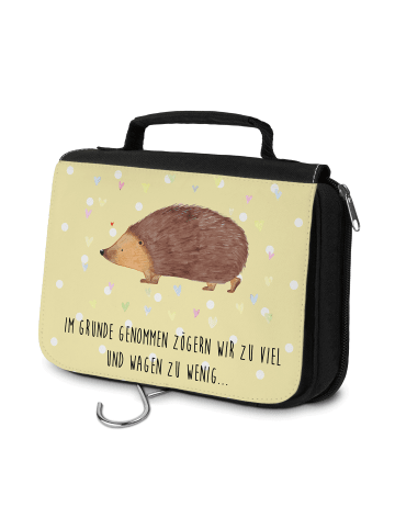 Mr. & Mrs. Panda Waschtasche Igel Herzen mit Spruch in Gelb Pastell