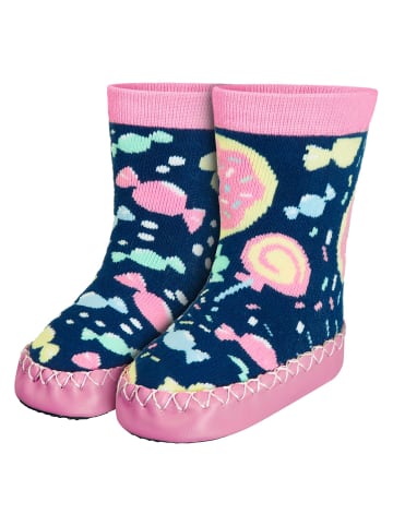 Playshoes Hüttenschuh Bonbons in Marine/Rosa