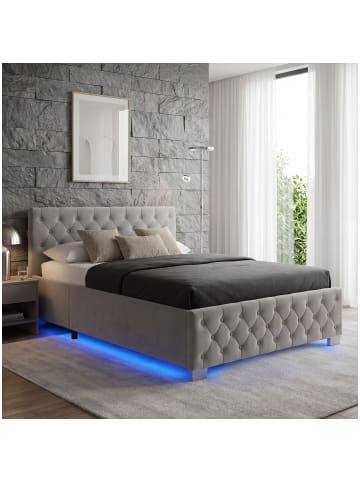 tectake Komfortbett mit LED-Leisten & Stauraum - Samtoptik mit Steppmuster