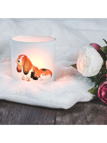 Mr. & Mrs. Panda Glas Teelicht Hund Basset Hound ohne Spruch in Transparent