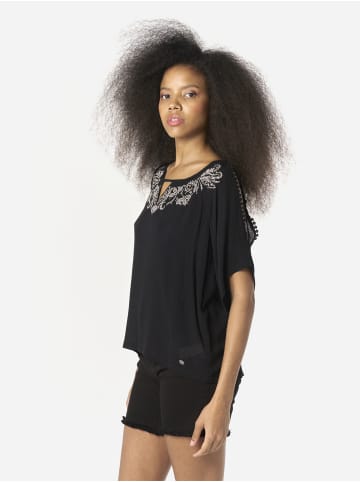 KOROSHI Bestickte schulterfreie Damenbluse in Schwarz