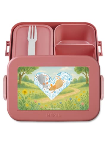 Mr. & Mrs. Panda Brotbox Mäuse Herz Design ohne Spruch in Rot Pastell