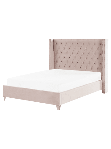 Beliani 2-tlg Doppelbett LUBBON in Rosa/Silber