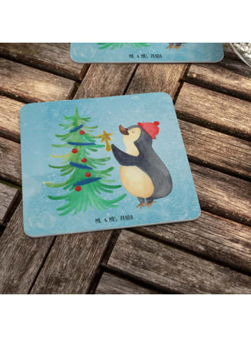 Mr. & Mrs. Panda Glasuntersetzer Pinguin Weihnachtsbaum ohne Spruch in Eisblau