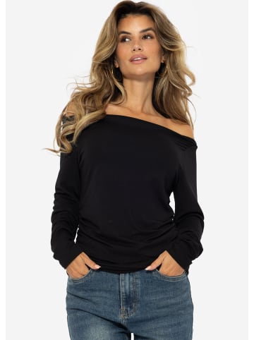 SASSYCLASSY Langarmshirt mit Raffungen in Schwarz