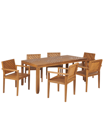 Beliani 7-tlg Gartentisch Set BARATTI in Heller Holzfarbton