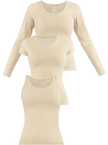 Janice Damen Shirt 3-er Set (Top, Kurzarmshirt und Langarmshirt) in Beige