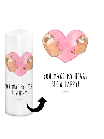 Mr. & Mrs. Panda Wachskerze Faultiere Herz mit Spruch in Weiß