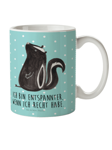 Mr. & Mrs. Panda Camping Tasse Stinktier Sitzen mit Spruch in Türkis Pastell