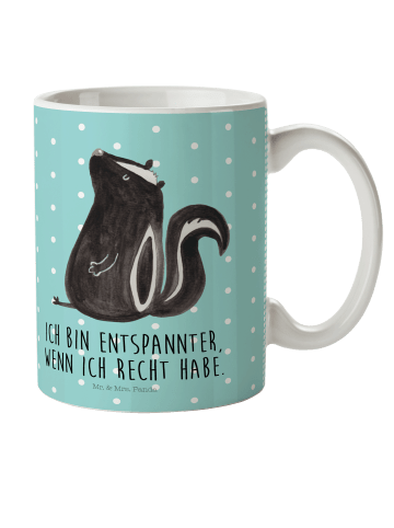 Mr. & Mrs. Panda Kindertasse Stinktier Sitzen mit Spruch in Türkis Pastell