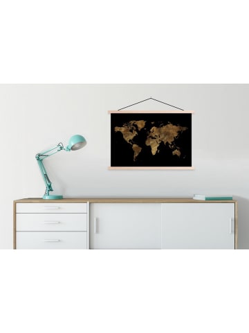 MuchoWow Poster mit Leiste Weltkarte gold schwarz (BxH)