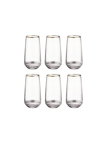 Butlers 6x Longdrinkgläser mit Goldrand 480ml TOUCH OF GOLD in Transparent-Gold