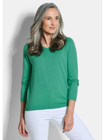 GOLDNER Baumwollpullover mit V-Ausschnitt in grün