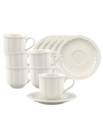 Villeroy & Boch 6er Set Espressotassen mit Untertassen Manoir 80 ml weiß in weiß