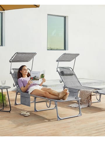 SONGMICS 2er-Set: Gartenliege in Grau - (B)53 x (H)29 x (T)193 cm