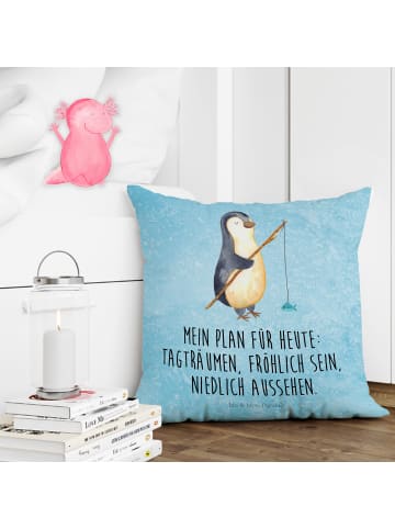 Mr. & Mrs. Panda Kissen Pinguin Angler mit Spruch in Eisblau