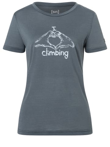super.natural Merino T-Shirt I LOVE CLIMBING in Dunkelblau