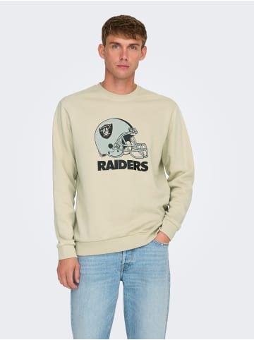 Only&Sons Rundhals Sweatshirt Eagles / Raiders NFL Weiches Langarm Pullover in Beige-2