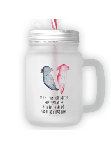 Mr. & Mrs. Panda Trinkglas Mason Jar Axolotl Freundin mit Spruch in Transparent