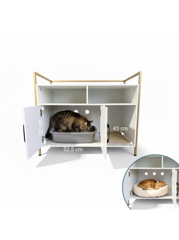 relaxdays Katzenschrank in Weiß/ Gold – (B)90 x (H)74 x (T)45 cm