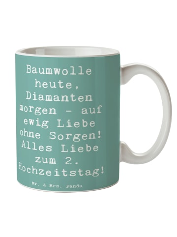 Mr. & Mrs. Panda Tasse Spruch 2. Hochzeitstag Baumwollhochzeit m... in Meeresbrise