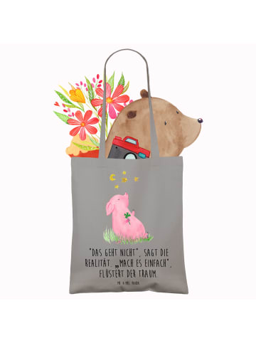 Mr. & Mrs. Panda Tote Bag Schwein Glück mit Spruch in Light Grey