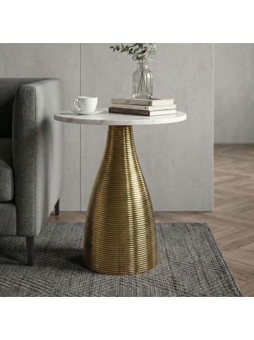 FineBuy Beistelltisch in Weiß / Aluminium / 40x40x48