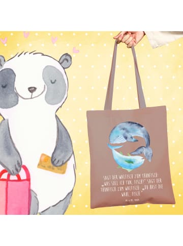 Mr. & Mrs. Panda Tragetasche Walfisch Thunfisch mit Spruch in Braun Pastell