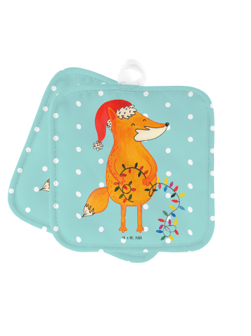 Mr. & Mrs. Panda Topfuntersetzer Fuchs Weihnachten ohne Spruch in Türkis Pastell