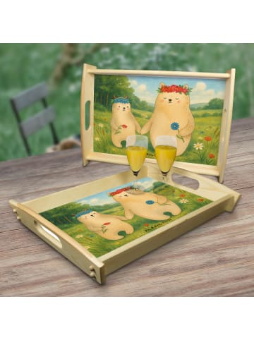 Mr. & Mrs. Panda Dekotablett Bären mit Blumenkranz Design ohne S... in Weiß