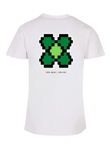 F4NT4STIC T-Shirt Happy New Year Pixel Kleeblatt in weiß