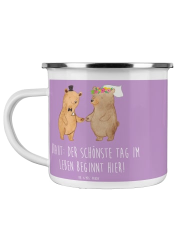 Mr. & Mrs. Panda Emaille Becher Braut Tag mit Spruch in Lavendeltraum