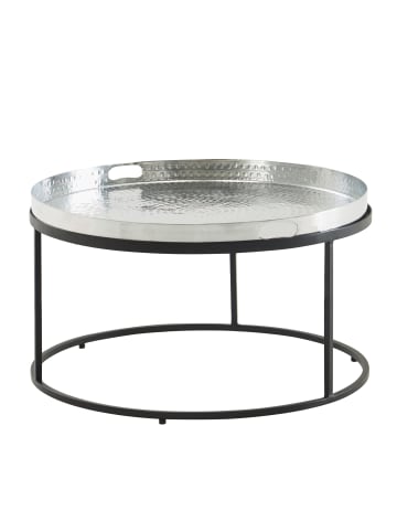 KADIMA DESIGN Couchtisch Hammerschlag | Alu Silber/Schwarz, 62x62cm, Tablett in Silber