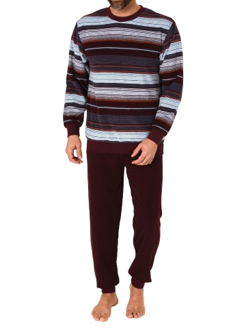NORMANN Frottee Schlafanzug langarm Bündchen Streifen - 75417 in rot