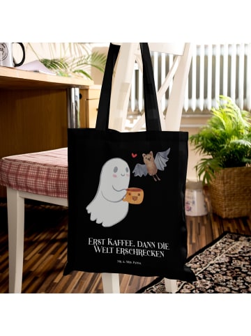 Mr. & Mrs. Panda Tasche Gespenst Kaffee mit Spruch in Schwarz