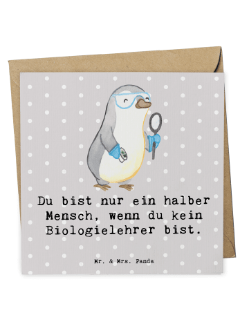 Mr. & Mrs. Panda Deluxe Karte Biologielehrer Herz mit Spruch in Grau Pastell