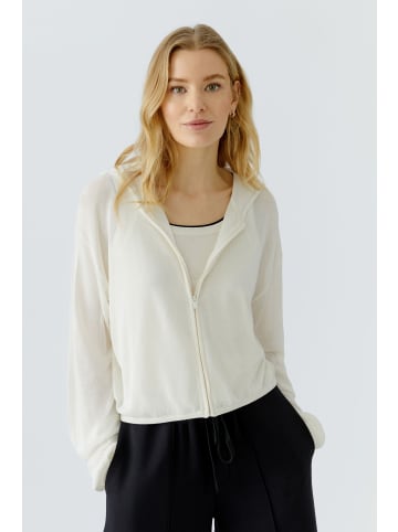 Oui Strickjacke mit Kapuze und Ballonärmeln in Eggnog