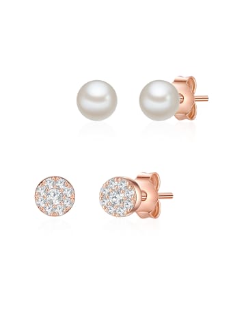 Glanzstücke München Set (Ohrringe 2er) aus Sterling Silber mit Zirkonia Süßwasser-Zuchtper in roségold