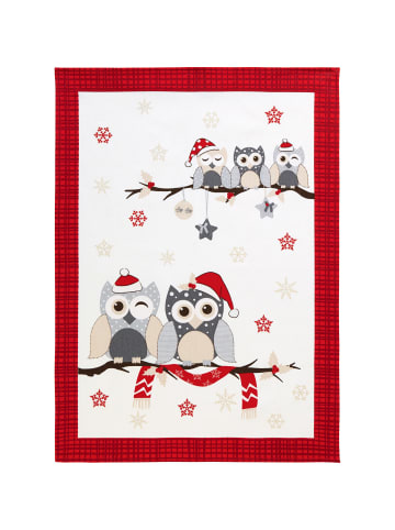 Erwin Müller Baumwolle Geschirrtuch 4er-Pack in Eulen rot+grau