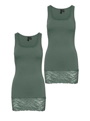 Vero Moda 2er-SET Ärmelloses Top mit Spitzenabschluss am Saum in Grün-2