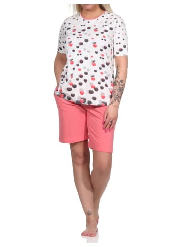 NORMANN kurzarm Shorty Schlafanzug Pyjama TupfenPunkte - 72805 in apricot