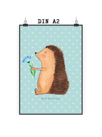Mr. & Mrs. Panda Wandposter Igel Blumen ohne Spruch in Türkis Pastell
