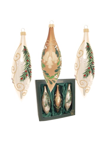 Krebs Glas Lauscha 3er-Set: Baumschmuck-Glasornament in Creme
