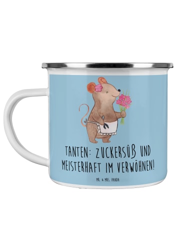 Mr. & Mrs. Panda Kaffeebecher Tante Zuckersüß mit Spruch in Blau Pastell