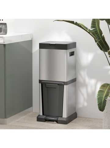 HOMCOM Mülleimer in Silber 32,5L x 31,5B x 78H cm