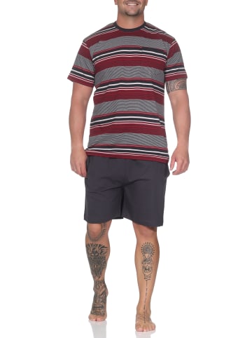 NORMANN Kurzarm Schlafanzug Pyjama Shorty Streifen in rot
