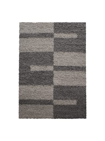 KADIMA DESIGN Teppich Hochflor Shaggy Karo Design Polypropylen Wohnzimmer in Taupe