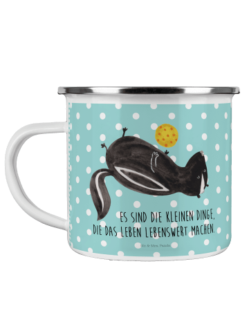 Mr. & Mrs. Panda Camping Emaille Tasse Stinktier Ball mit Spruch in Türkis Pastell